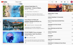 screenshot of youtube results for "focus music" search